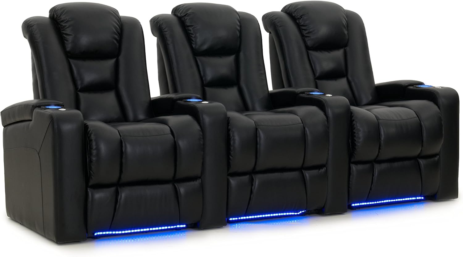 Mega XL950 - Octane Seating - Home Theatre Seating - Black Bonded Leather - Power Recline - Lighted Cup Holders - Row of 3 Seats