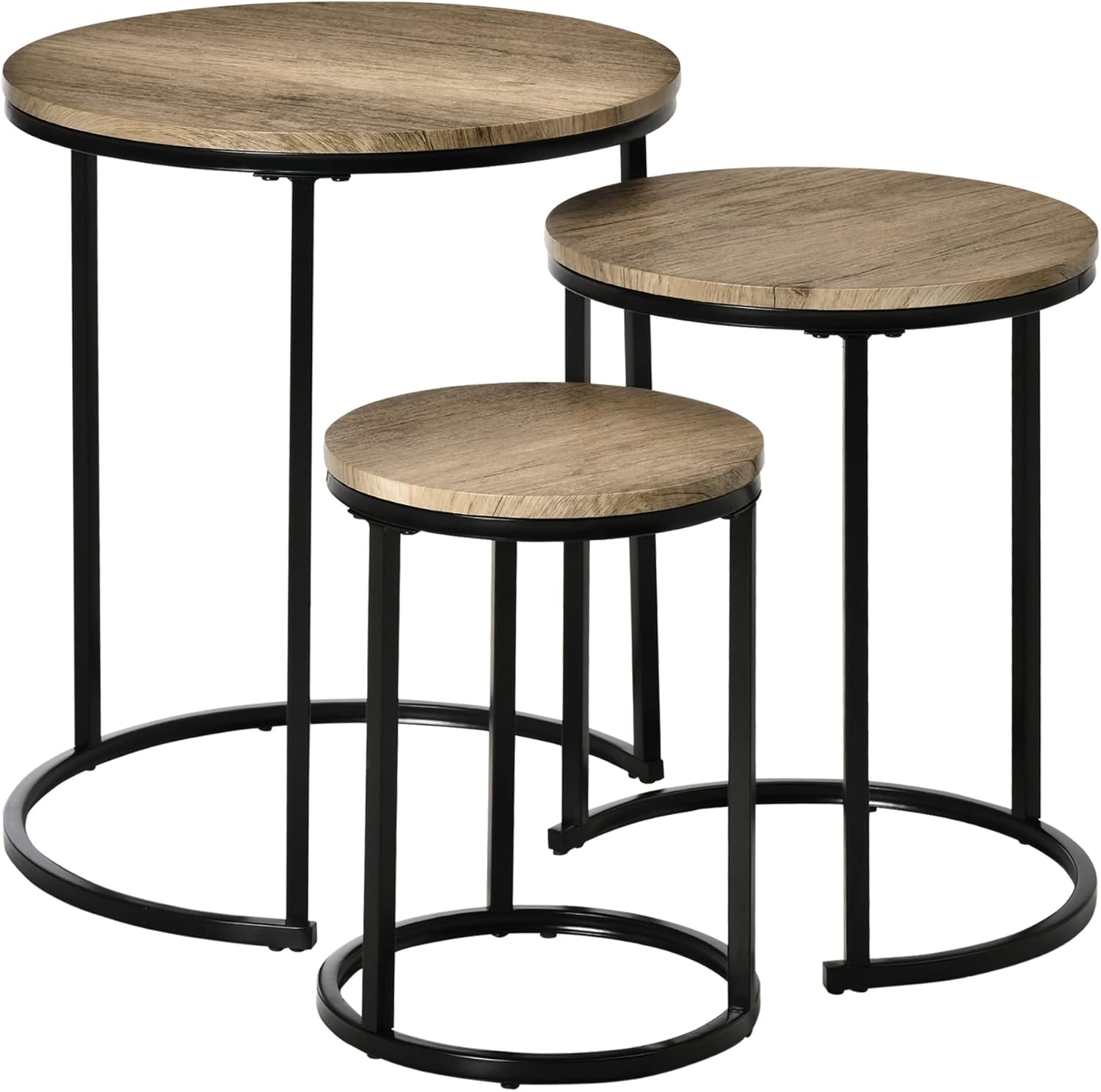 HOMCOM Nesting Tables Set of 3, Round Coffee Table, Modern Stacking ...