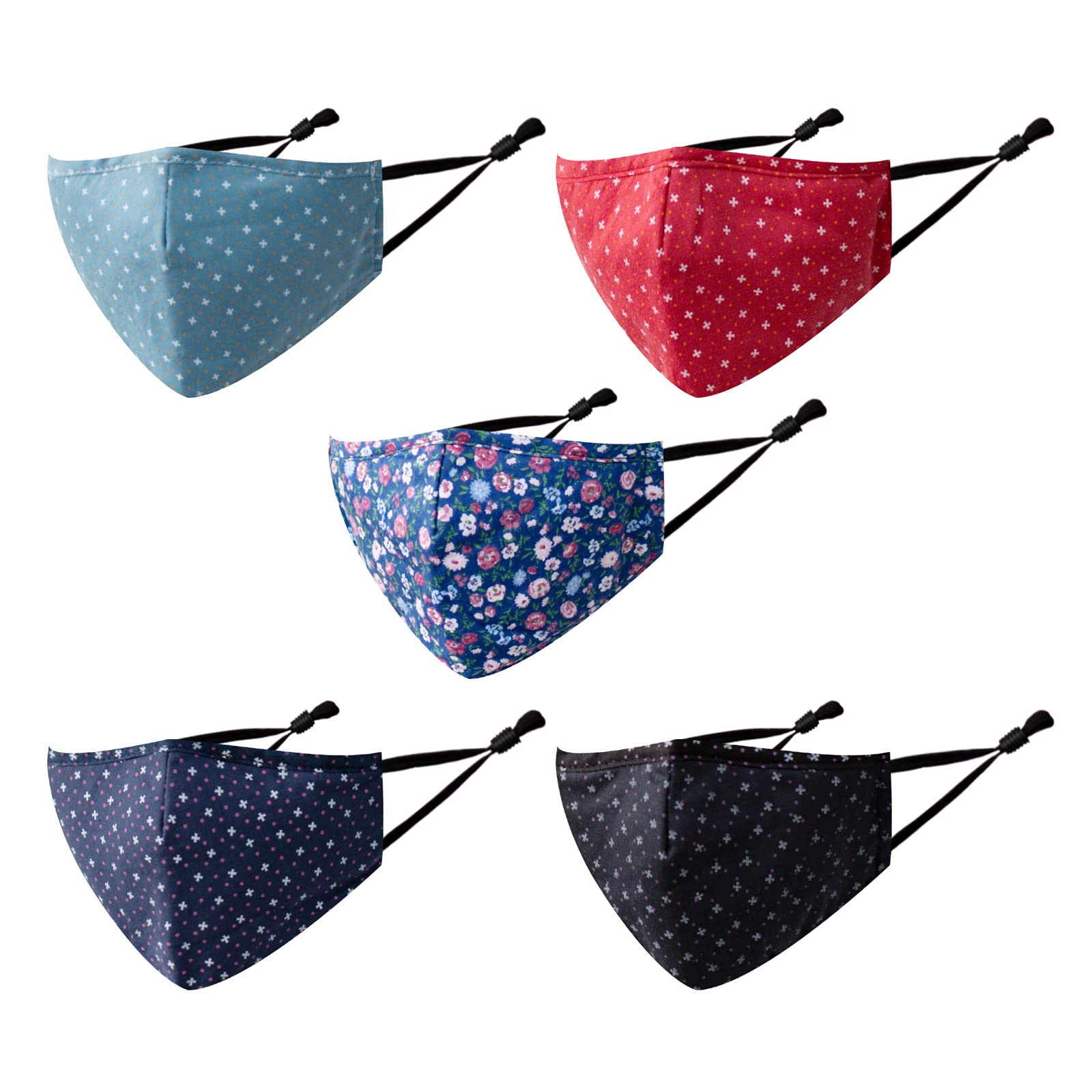 Face Cotton Mask Washable UK, 5 Pack Adjustable Breathable Funky Fabric, 3D Designer Material Facial Cover
