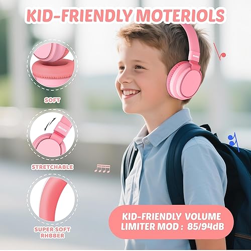 Miniatura 3 de MIDOLA Auriculares para niños, volumen limitado, 85110 dB, con cable, sobre la oreja, plegable, con cable en línea, AUX de 0.138 in, micrófono de
