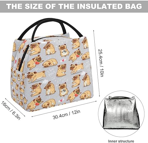 Miniatura 2 de Divertida bolsa de almuerzo de Pug Pupies con aislamiento, bolsa de mano para alimentos para mujeres y hombres