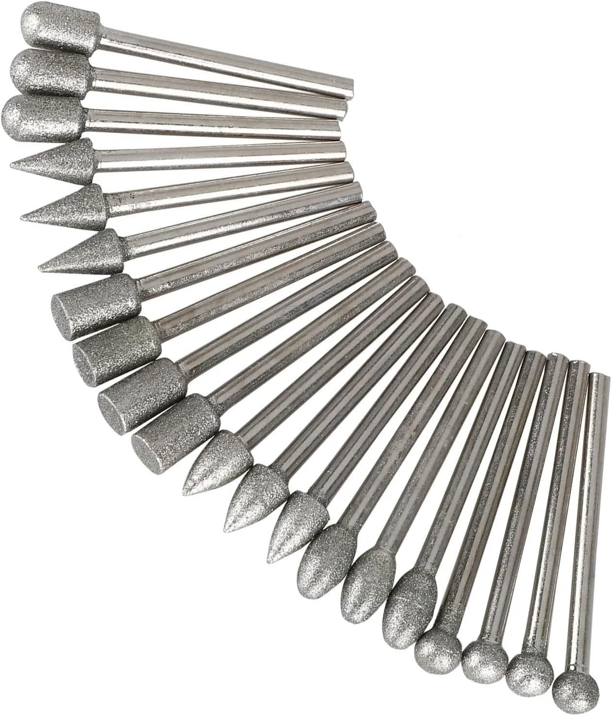 Diamond Grinding Heads Set 20Pcs 3mm Shank Rotary Tool Accessories for Metal Ceramic Glass | Precision diamond burr bits for grinding, carving, and polishing hard materials. 3mm shank fits most rotary tools.(80pcs)