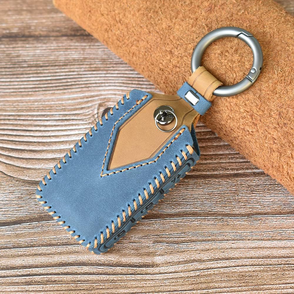 HIBEYO Leather Smart Key Fob Case Compatible with Volvo XC40 XC60 XC90 S90 V90 Car Key Fob Cover Remote Keyless Entry Full Protection Shell 2019 2021 Keychains Auto Accessories Holder Protector-Bule - Image 4