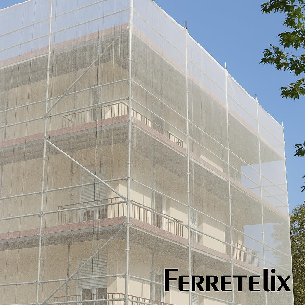 FERRETELIX® Malla Mosquitera para Andamio – Blanca 6 x 20 Metros – Protección para Fachadas – Muy Resistente