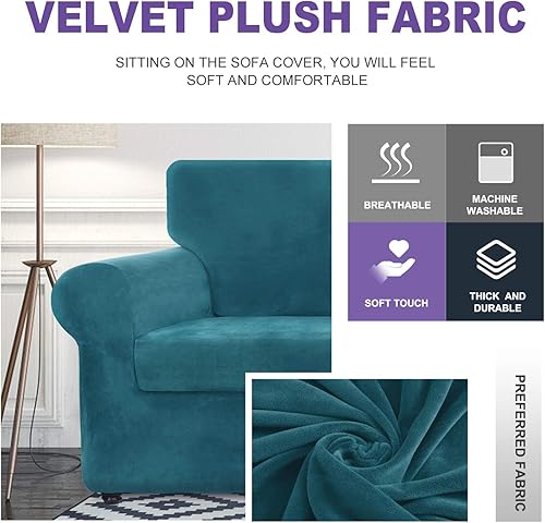 Miniatura 3 de ZNSAYOTX Funda de terciopelo de lujo para sofá de 3 piezas, funda elástica para sofá de 2 plazas, funda suave para sofá biplaza, sala de estar,