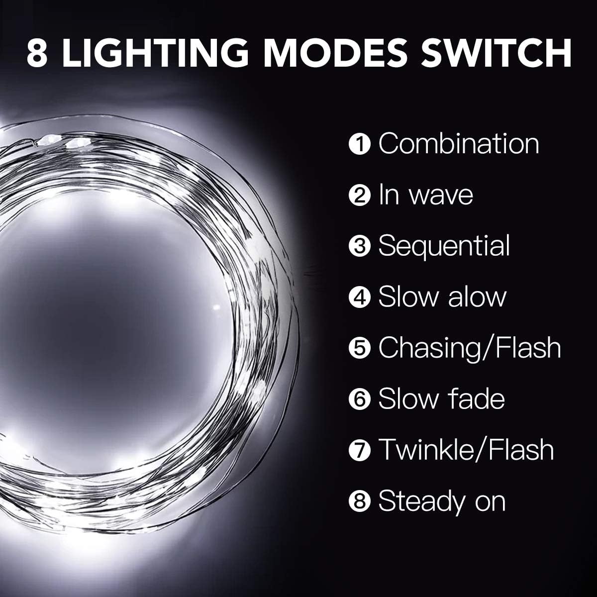 White Solar String Lights, 2-Pack 49Ft 130 LED Twinkle Fairy Lights with 8 Lighting Modes & Waterproof Function for Outdoor Garden & Indoor Room, Christmas Decor, Dusk to Dawn Auto ON/Off