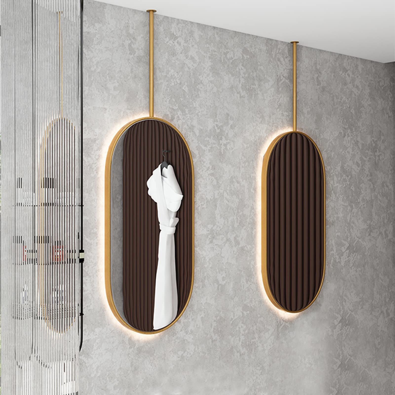 Miroir ovale nordique de salle de bain suspendu avec cadre en métal doré 40x70 cm