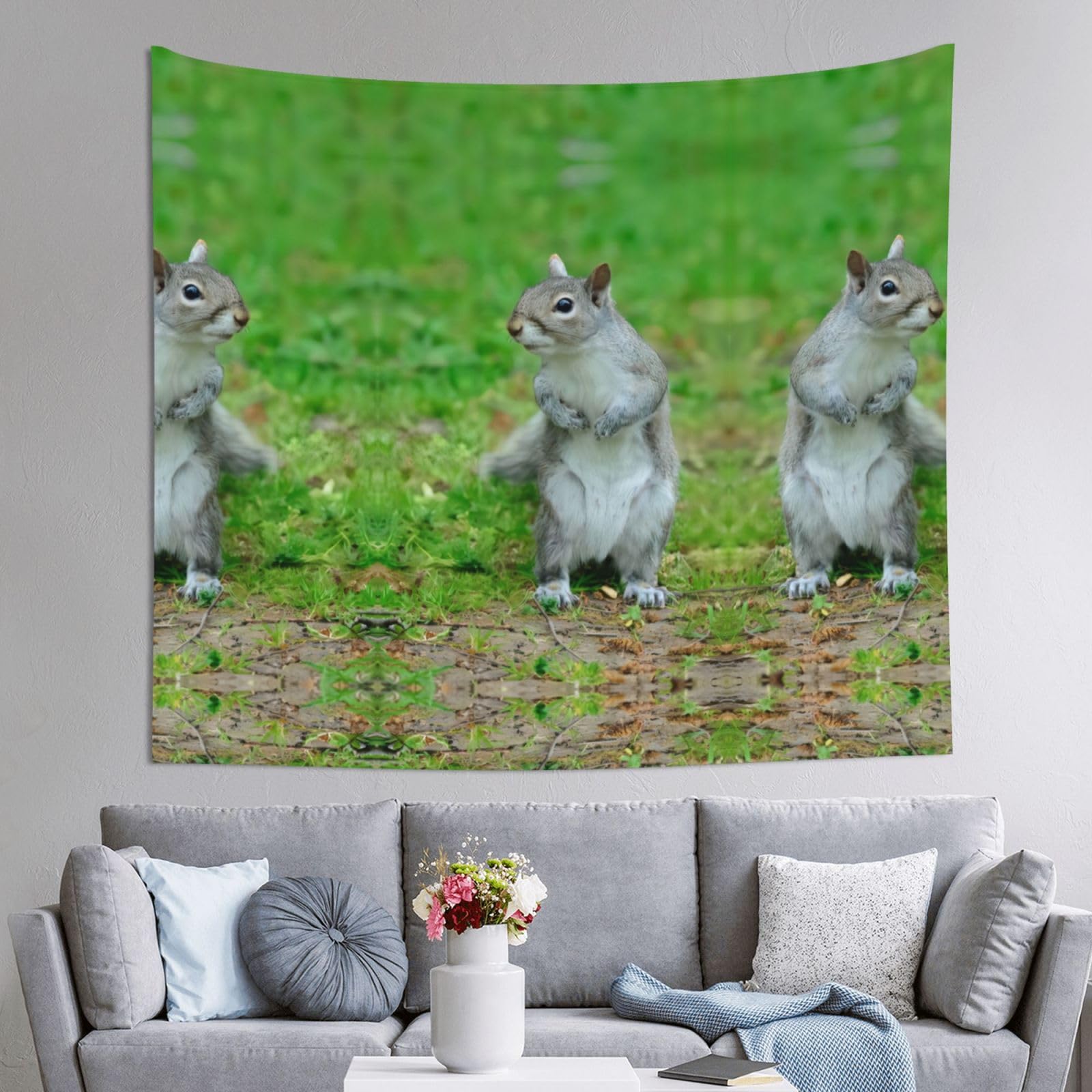 HLSBSSL 60x51in Squirrel Printed Tapestry Tablecloth for Dormitory and Picnic Rooms - Multifunctional Fabric Hanging