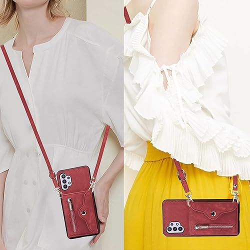 Miniatura 5 de Funda de teléfono para Samsung Galaxy A32 5G 2021 de 6.5 pulgadas con correa cruzada para muñeca, cordón, soporte para tarjeta de crédito,