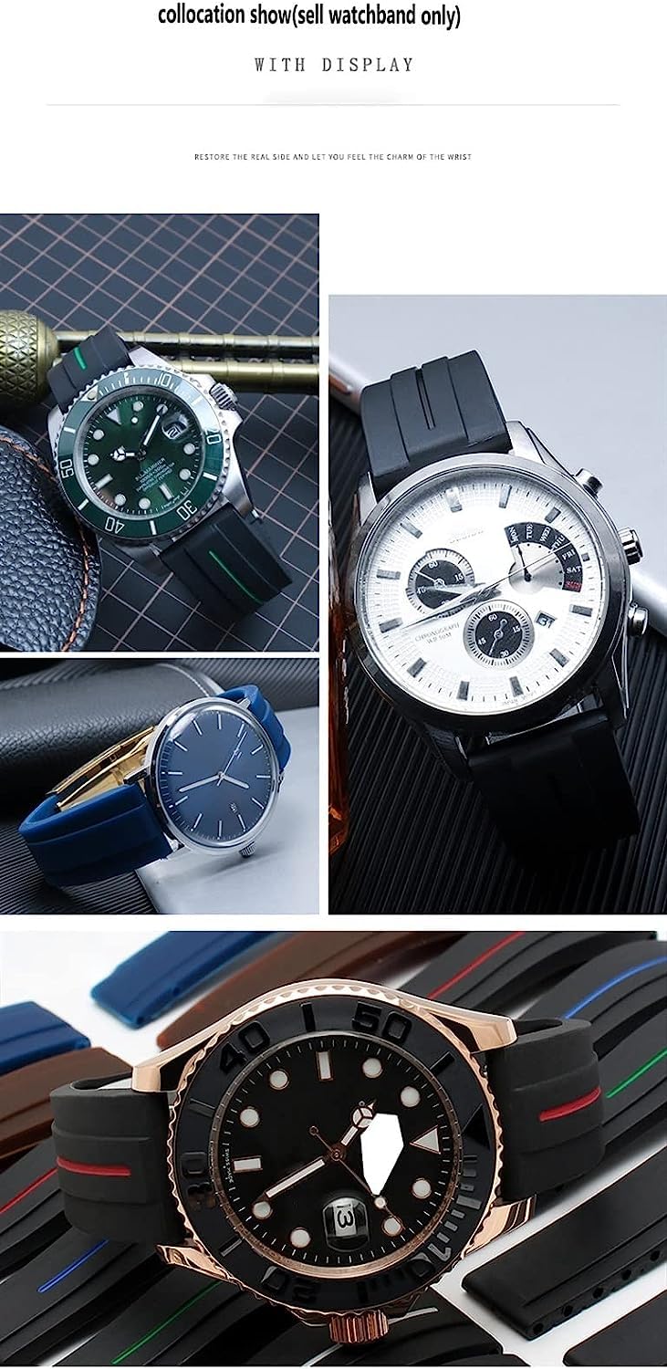 Cinturino in gomma per Rolex Sport Mens Watch Strap con cinturino da polso con fibbia pieghevole 20mm 21mm