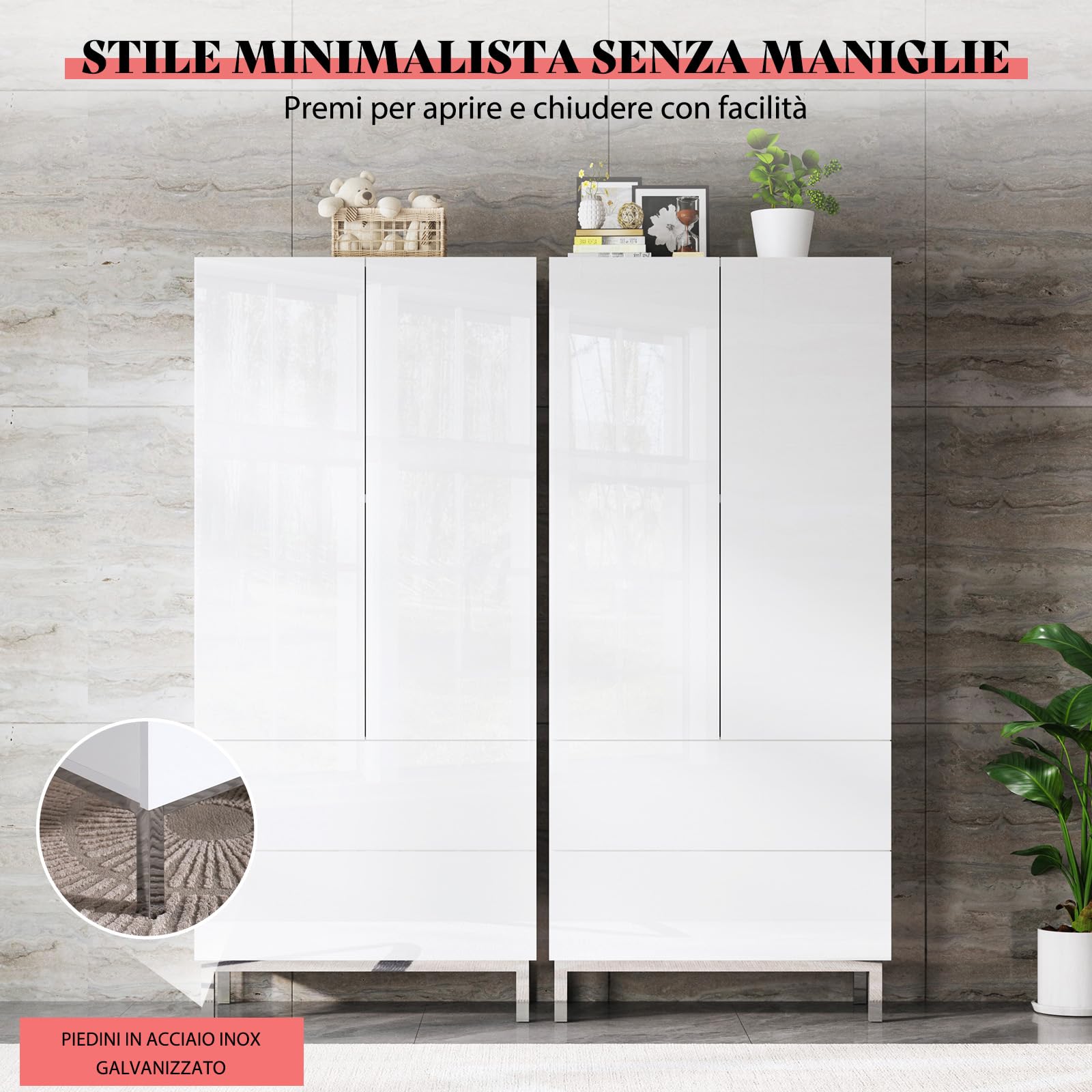 LUXOAK Modern Hochglanz Wohnzimmer Schrank, Weißer Hochschrank 170 cm mit Schubladen & Verstellbaren Einlegeböden, Aufbewahrungsschrank für Wohnzimmer