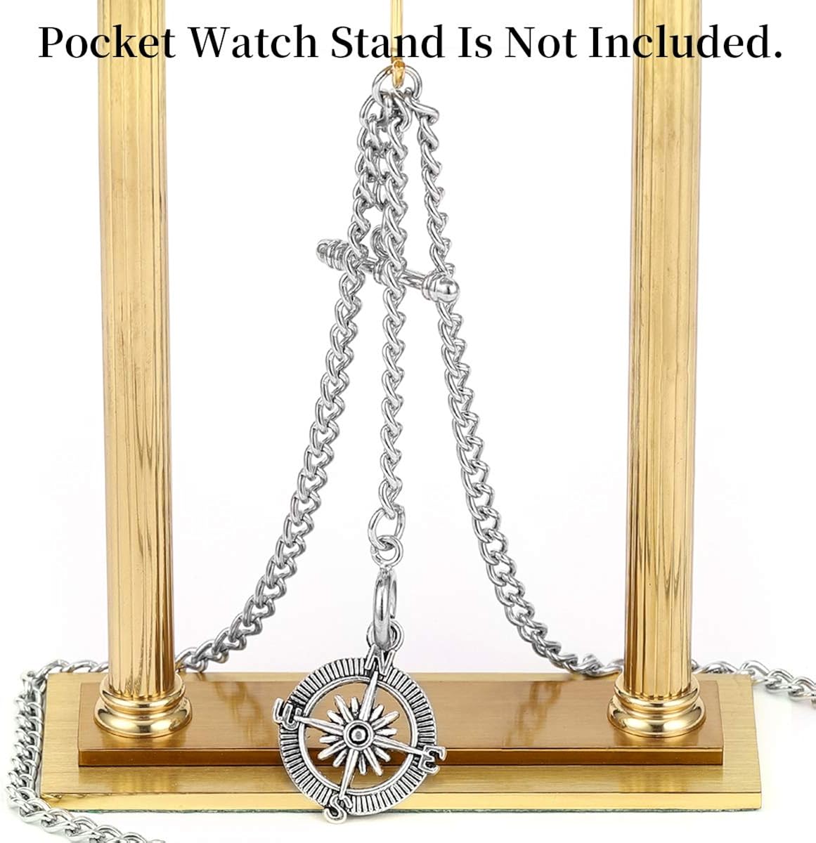 ManChDa Double Albert Chain Pocket Watch, Curb Link Chain 3 Hook Antique Plating Shield Design Fob T Bar for Men Silver with Compass : ManChDa: Clothing, Shoes & Jewelry