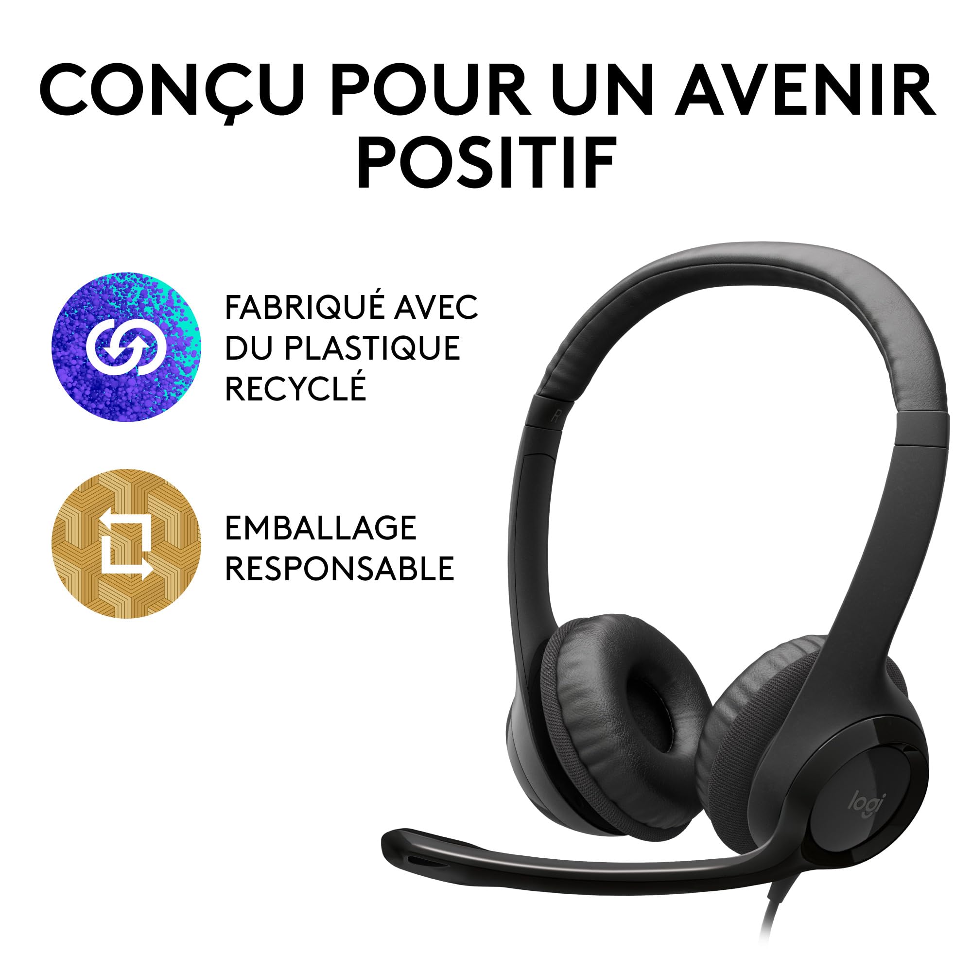 Logitech H390 Casque Filaire pour PC/Ordinateur Portable, Casque Stéréo avec Microphone Antibruit, USB-A, Commandes en Ligne, Compatible avec Chromebook - Noir