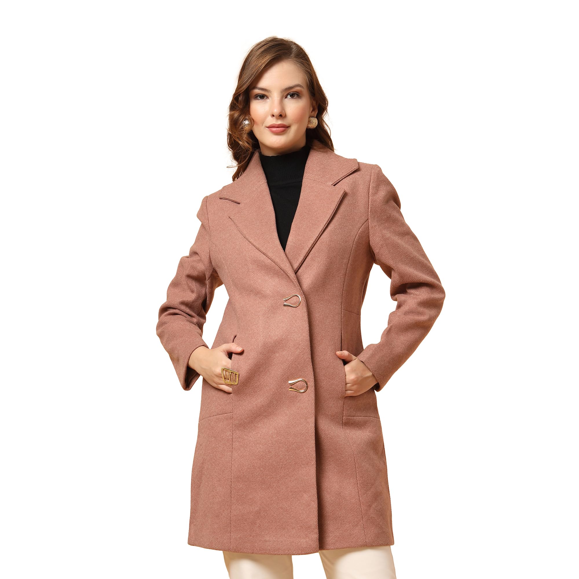 Winterwear Womens Brown Lepal Neck LongLine Long Coat-picture-46