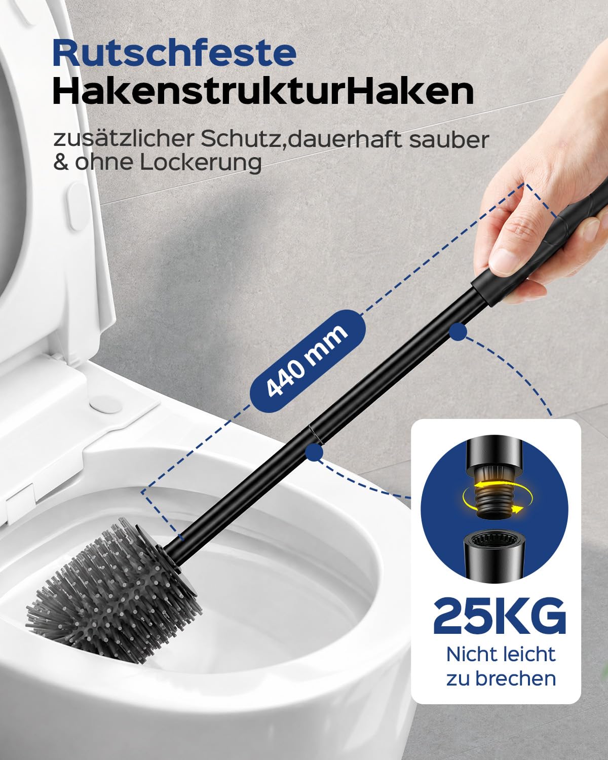 HAMITOR Escobillas De Baño Silicona Acero Inoxidable: Escobilla WC De Pared Negra, Escobilla Baño No Requiere Taladrar Y Es Fácil De Limpiar, Conjunto De Baño con Base De Secador 2 Pack