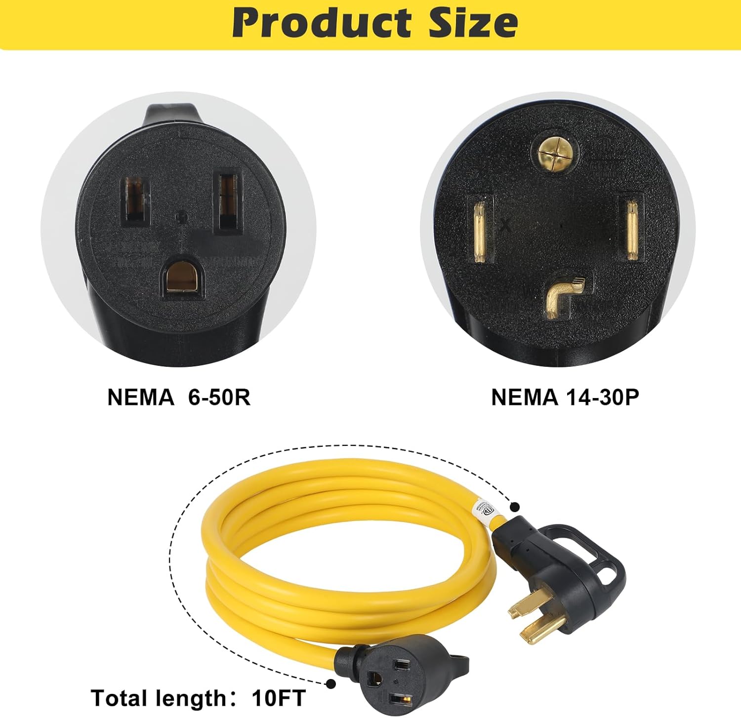 10FT NEMA 14-30P to 6-50R Welder Adapter Cord, ZDHQLHJ 30Amp 4 Prong 14-30 Dryer Male Plug to 50Amp 3 Prong 6-50 Welder Female Receptacle Power Cord, for Welding Machine Plasma Cutter EV Charger