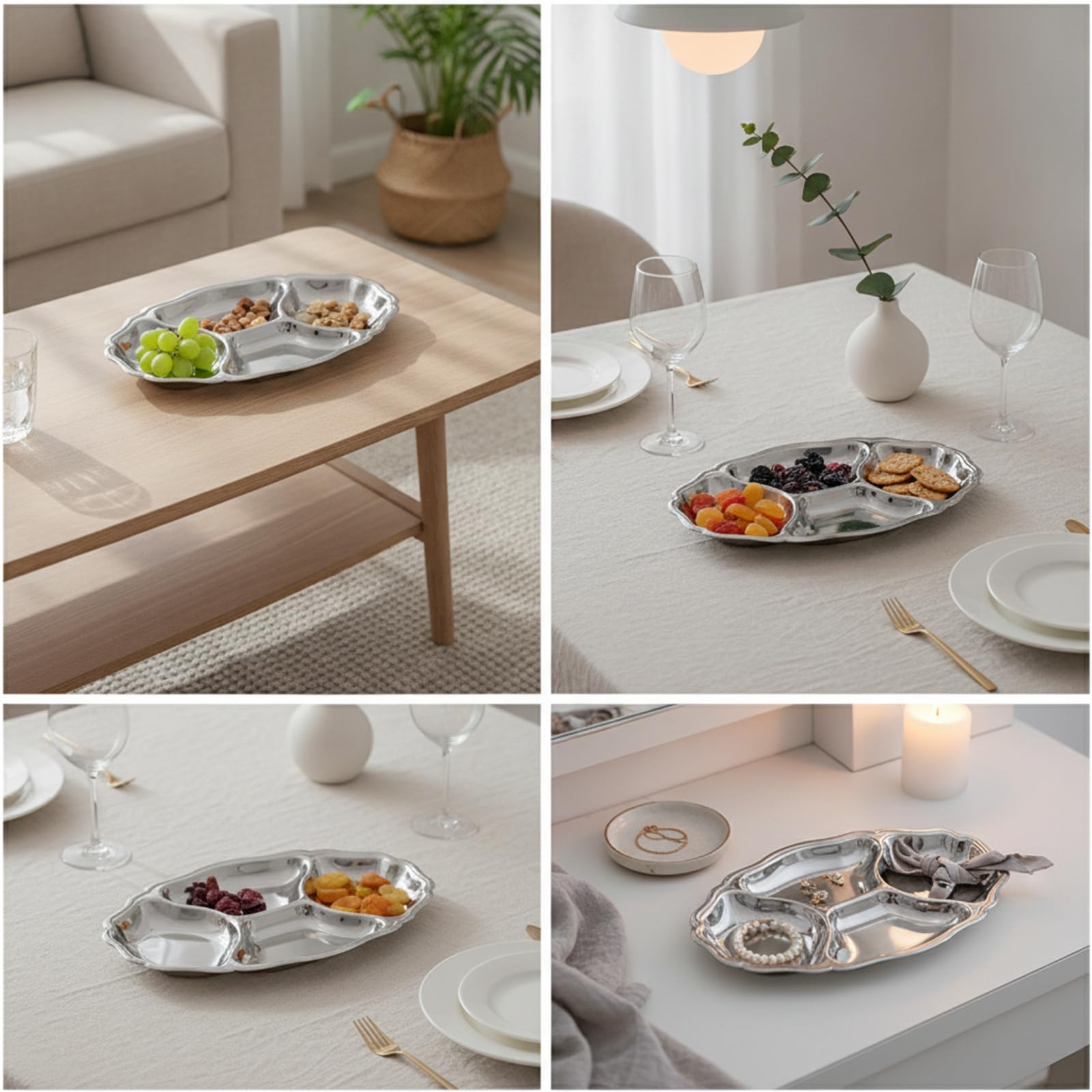 predolo Antipastiera in Acciaio Inox Vassoio Snack con Scomparti Lucido a Specchio Vassoio con Scomparti per Aperitivo, Tavolo da Pranzo