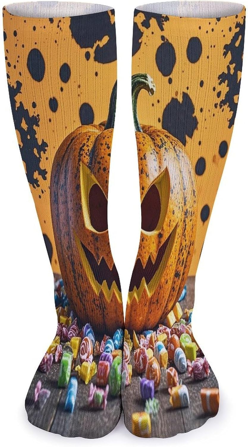 Pumpkins And Candies Crew Socks Cozy Casual Calf Socks Lightweight Long Work Sock Breathable Athletic Sock for Hiking Sports Running 5 Pairs