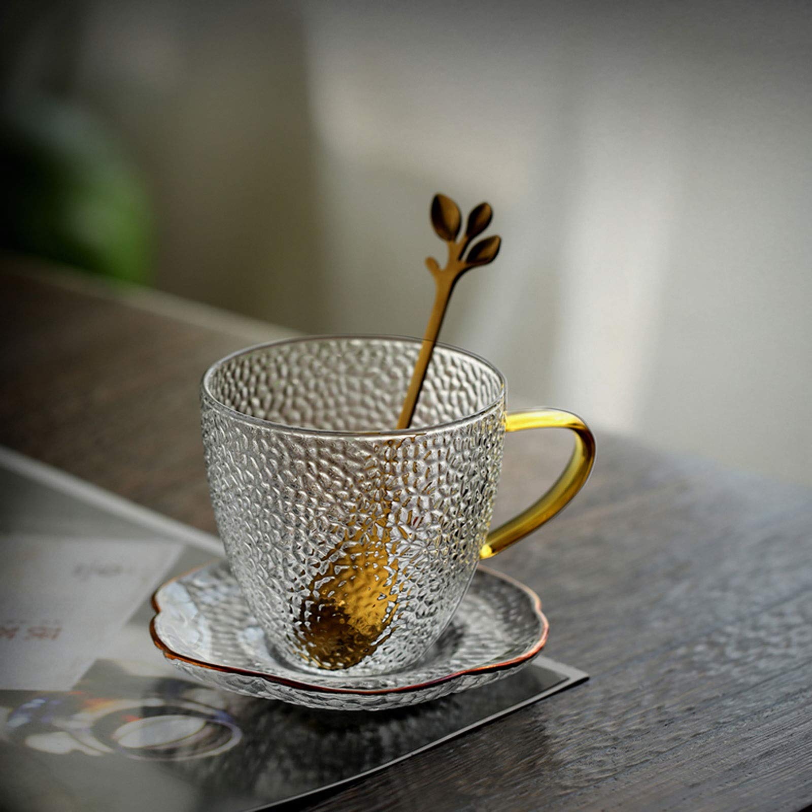 Generic Kubki Premium Klasyczny Kubek Do Kawy Ręcznie Robiony Kubek Do Kawy Tea Cup Ze Spodkami I Złotymi Łyżkami 5.4 Oz Zestaw 4.