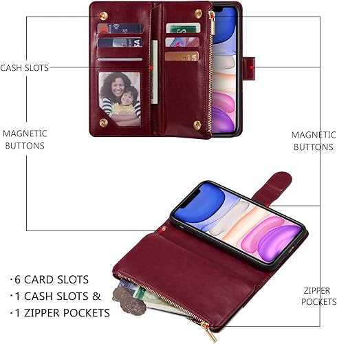 Miniatura 3 de UEEBAI Funda tipo cartera para iPhone 12iPhone 12 Pro de 6.1 pulgadas, piel sintética de alta calidad, cierre magnético, bolsillo con cremallera,