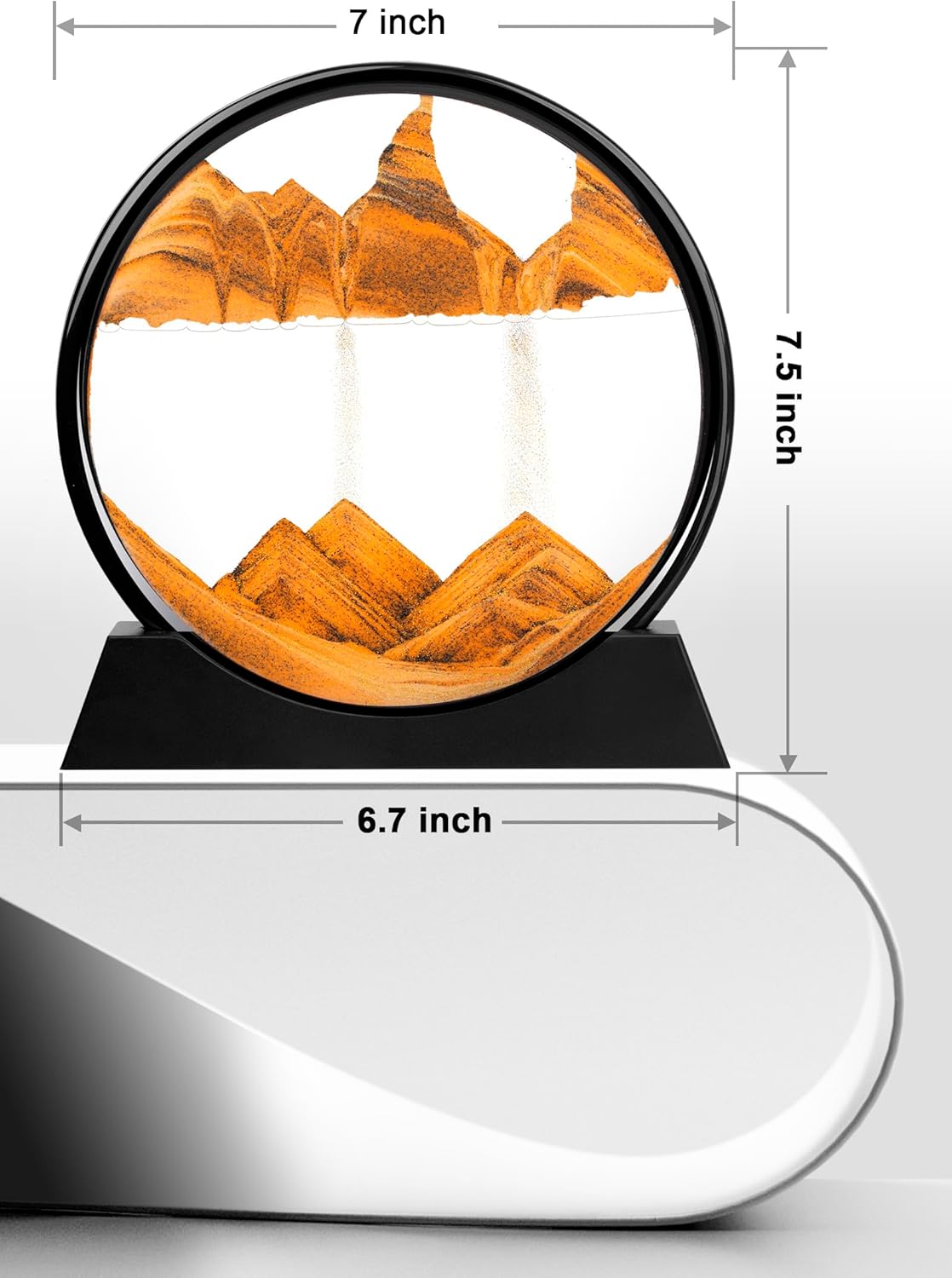 M MYECOGO 3D Moving Sand Art Picture Round Glass Wall Mount Deep Sea Moving Sand Art Liquid Motion Kids Gift, Flowing Sand Art Bookshelves Home Office Decoration Christmas Gifts (7 inch, Yellow)