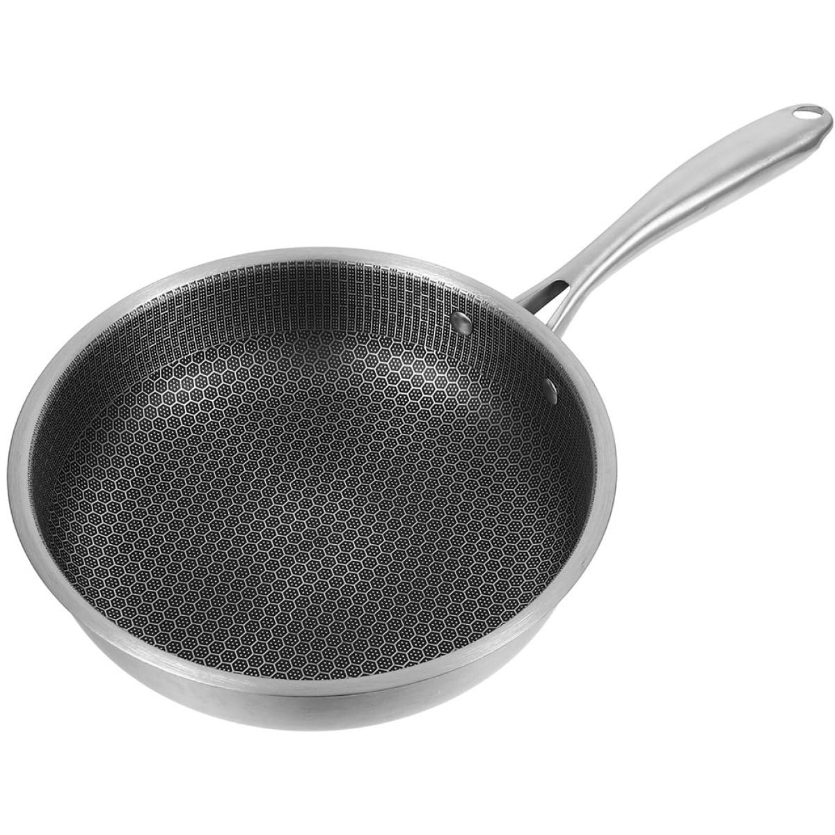 Padella Antiaderente in Acciaio Inox a Nido D’ape 24 Cm, Doppio Strato con Manico, Compatibile con Tutti i Fornelli Incluso Induzione, Padella Multiuso per Uova, Bistecche