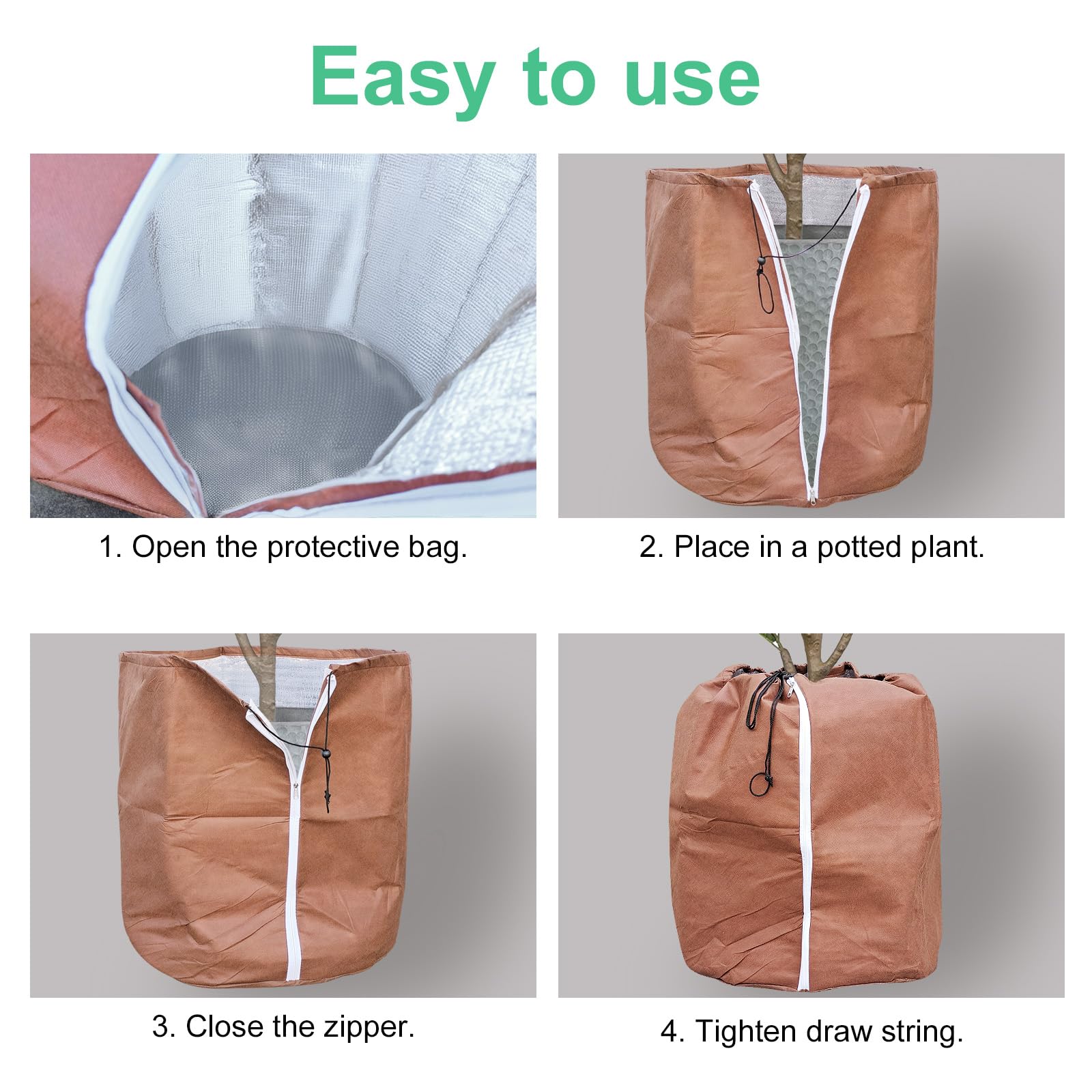 Tesmotor Protector térmico para macetas para Plantas, protección térmica para macetas con cordón de Ajuste, 2 Unidades – 70 x 65 cm
