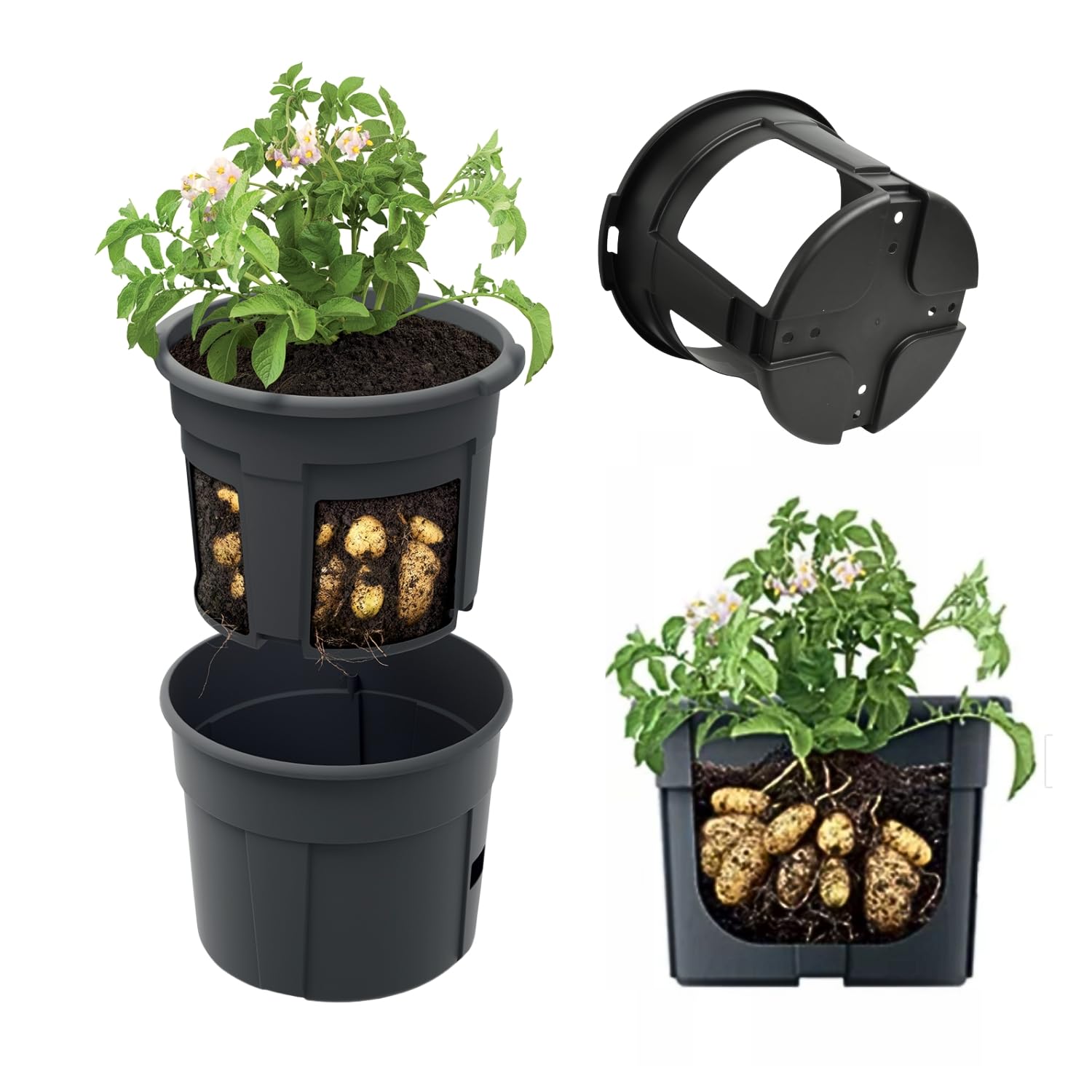 B2c Black 12L Potato Grower Pot No-Dig Harvest Planter For Potatoes, Sweet Potatoes & Root Vegetables Weather-Resistant Container For Balcony, Patio & Small Space Gardening 30Cm (3)
