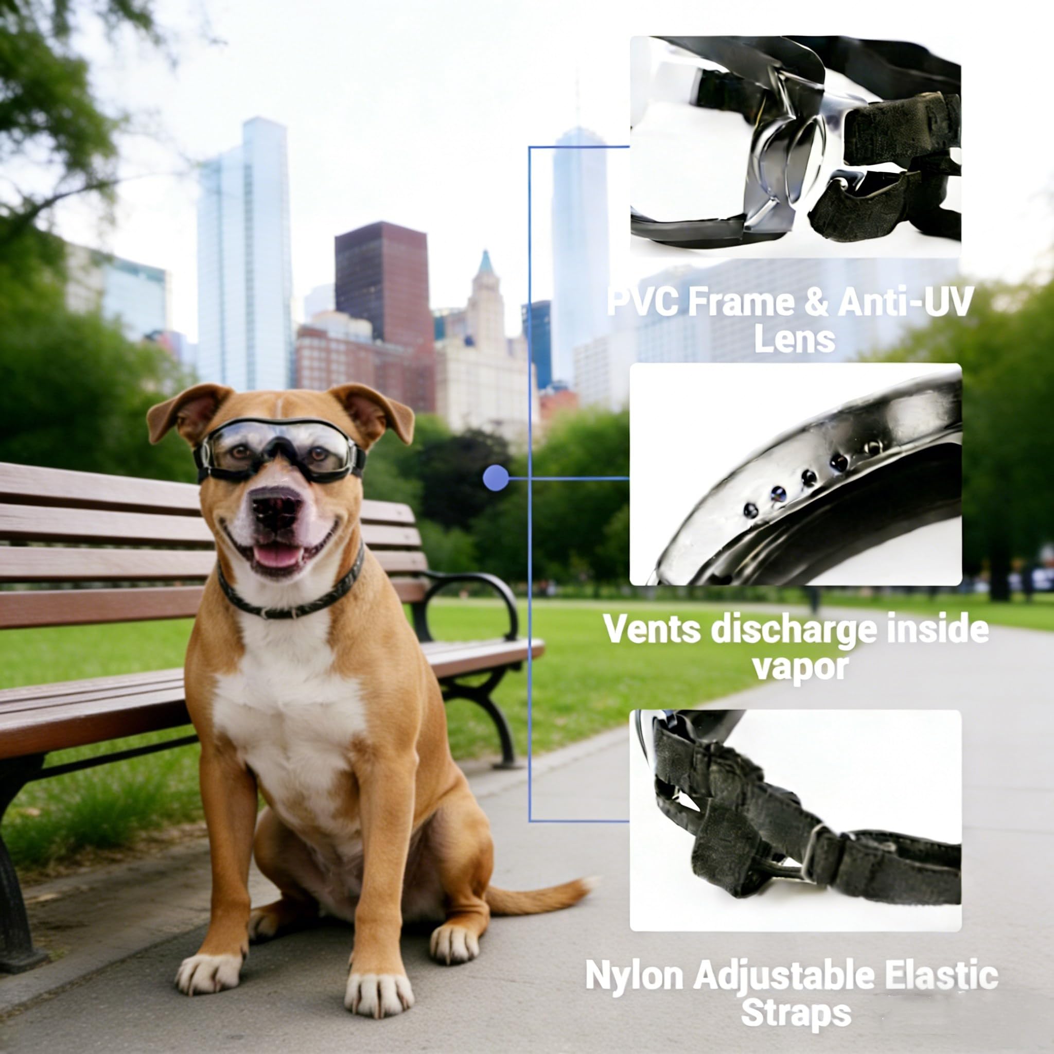 NAMSAN Dog Sunglasses Medium to Large Dog UV Transparent Goggles Windproof Anti-Dust Snowproof Pet Glasses with Elastic Straps, Clear