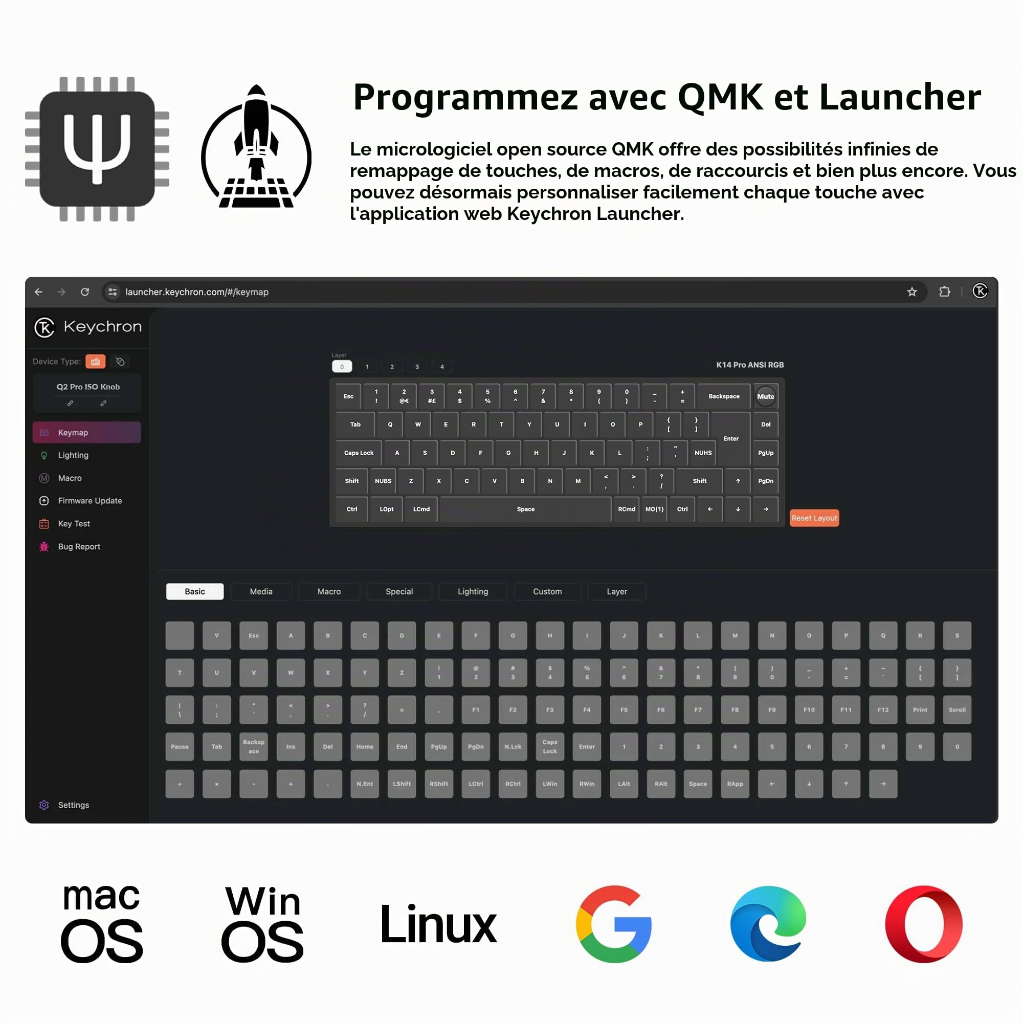 Keychron Q2 Pro Kit de Clavier Mécanique 65% ISO Layout, USB-C/Bluetooth, Programmable QMK/Via, Corps en Aluminium, Kit Barebone Gaming à Monter Soi-même pour Switches 3/5 Broches, Win/Mac-Noir
