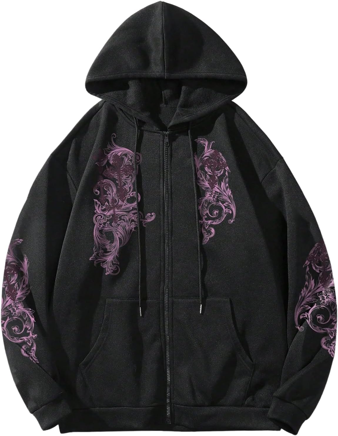 SOLY HUX Men's Y2k Zip Up Hoodie Gothic Print Hooded Sweatshirt Retro Jacket Outerwear Streetwear