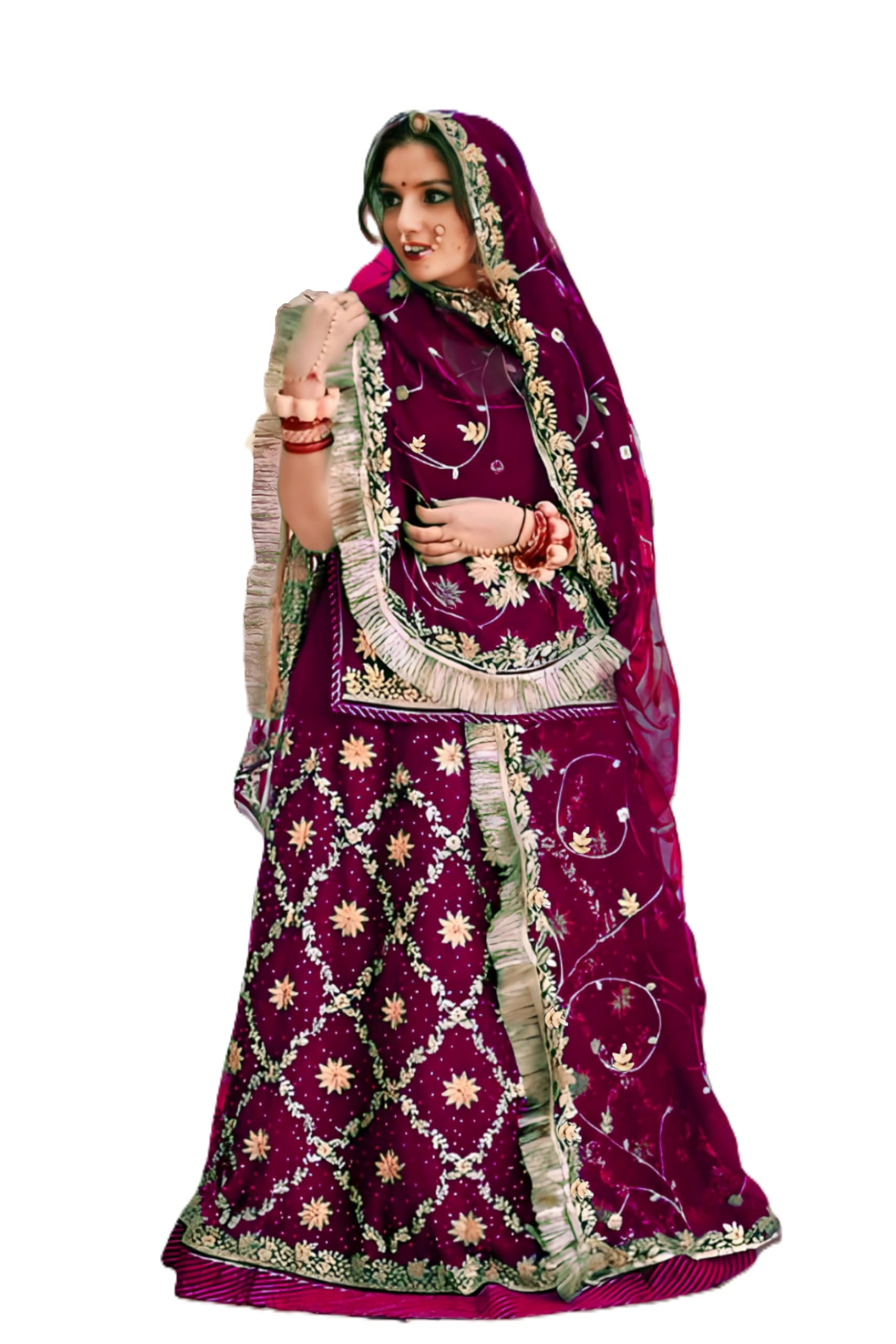 shyamlata Rajasthani Ethnic Bridal Lehenga Choli Set – Traditional Handcrafted Poshak for Women – Stones with Silver Zari Work-picture-46