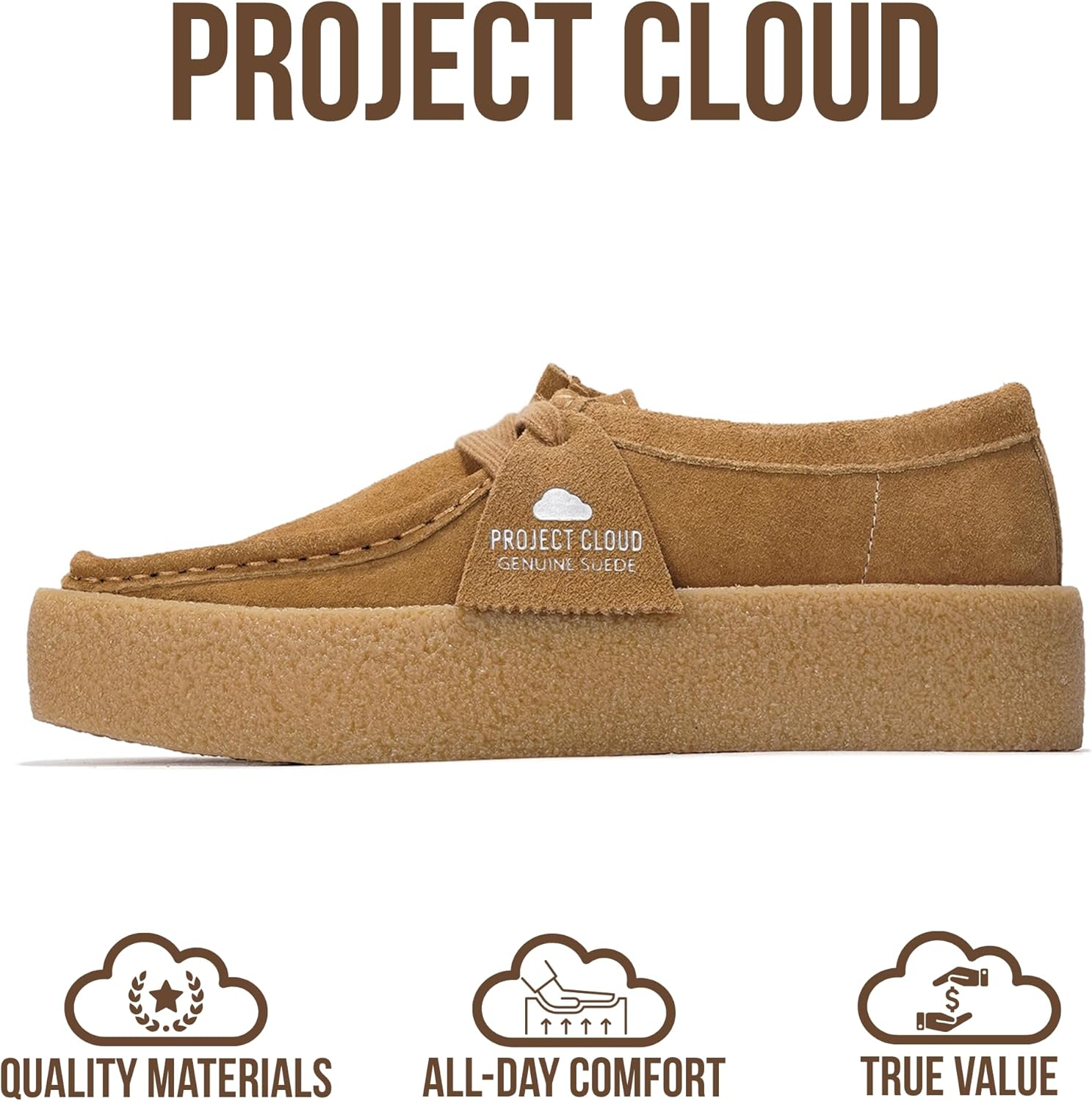 Project Cloud 100% Genuine Leather Womens Shoes - Non-Slip Platform Loafers for Women with Memory Foam Insole - Stylish Oxford Fall Shoes for Women (WALLYCHUNKY,TANSUEDE,7.5)