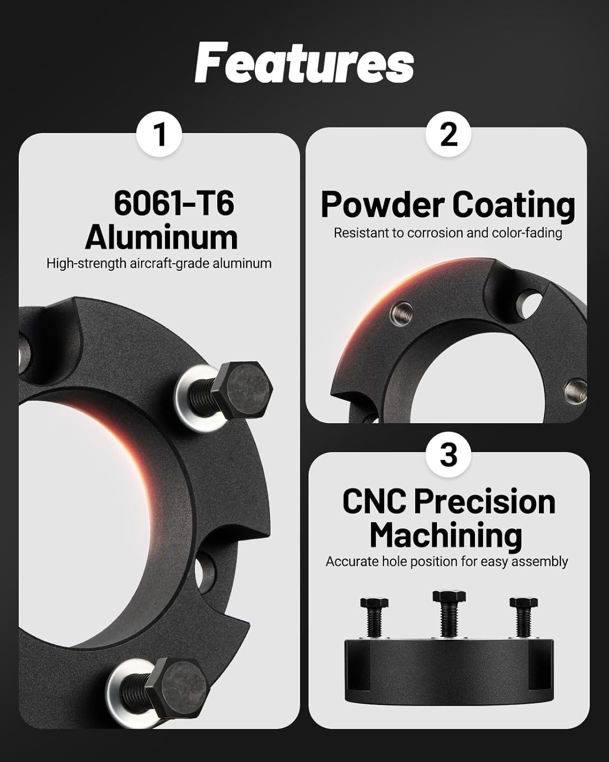 EVIL ENERGY 2" Leveling Lift Kit Compatible with Toyata 2005-2023 Tacoma 2WD/4WD (6 lugs only), 2003-2023 4Runner, 2007-2015 FJ Cruiser, 2 inch Front Suspension Strut Spacers Black