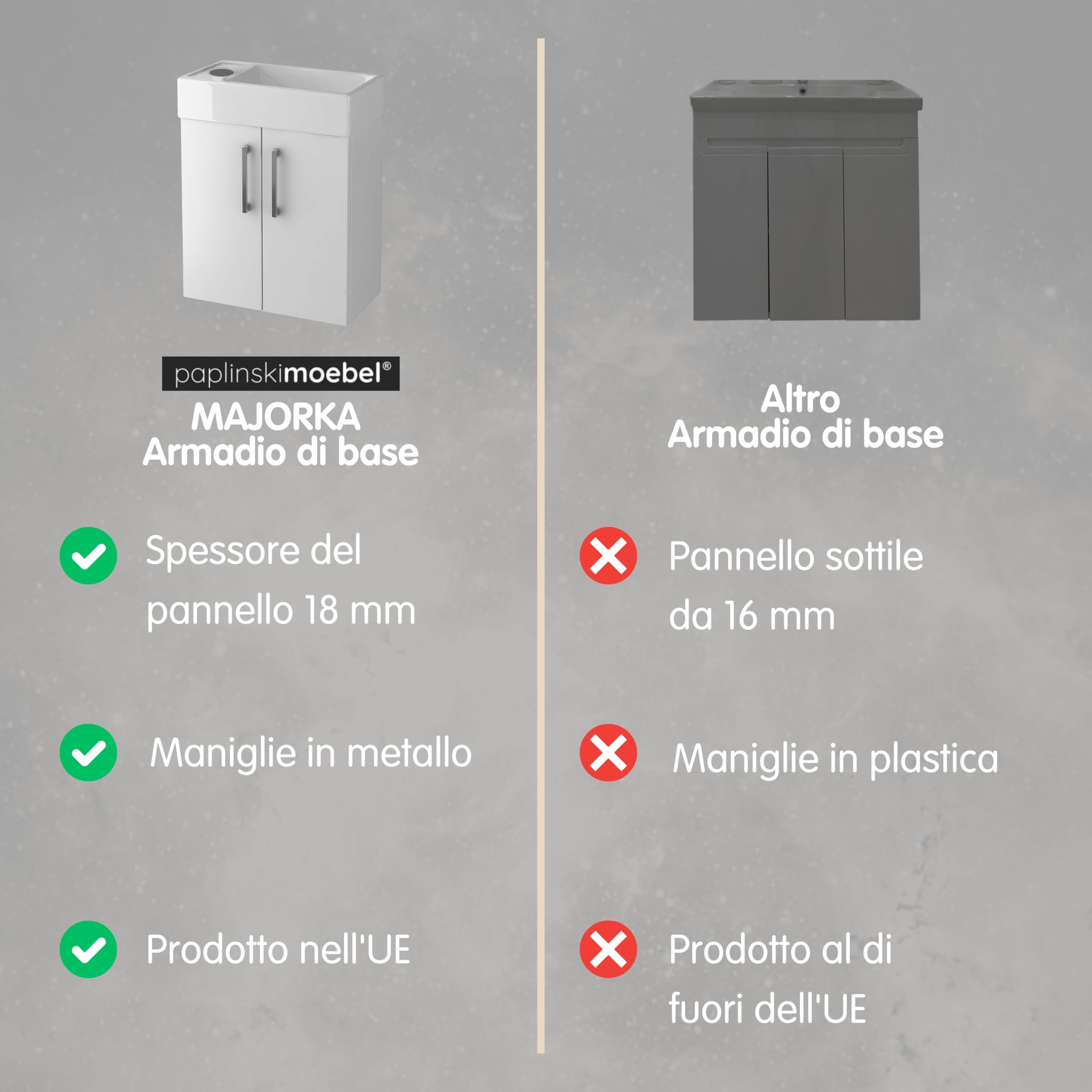 Lavandino Bagno con Mobiletto 40 cm Majorka, Ceramica, Mobile Bagno con Lavabo, Mobile Lavabo, Mobiletto Sotto Lavandino - Marrone