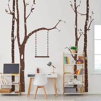 Giant Tree Wall Decals Large Birch Tree Woodland Forest Wall Art Peel and Stick DIY Wall Stickers for Nursery Kids Bedroom Playoom Living Room Home Decor Brown
