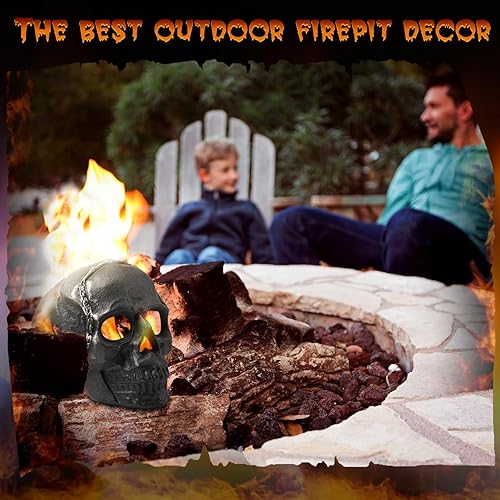 Miniatura 5 de Shimeyao Registro de metal ignífugo de 9 x 6.7 x 6 pulgadas, calavera, tronco de gas imitado para chimeneas de interiores y exteriores, piedra para