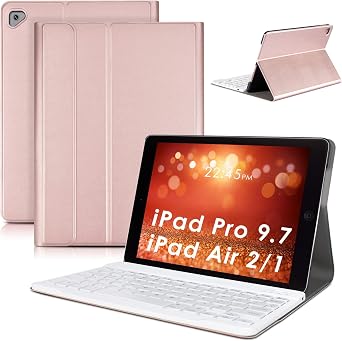 DETUOSI iPad 9.7" Case with Keyboard for iPad Air 2/ Air 1, iPad Pro 9.7, iPad 9.7 inch 2017/2018 5th/ 6th Gen, Detachable Wireless Keyboard + Multiple Angle Stand PU Leather Cover for iPad 9.7-inch