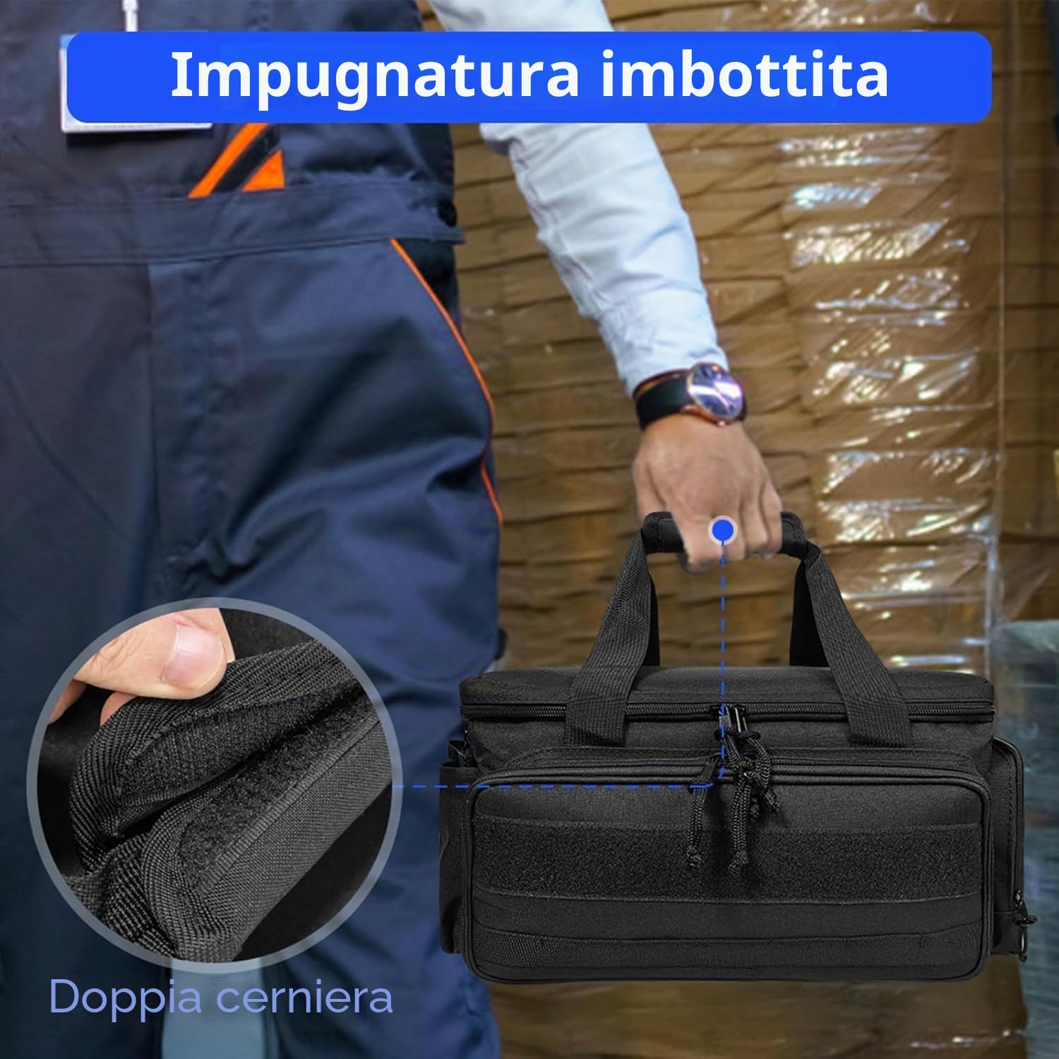 Borsa porta Attrezzi da Lavoro,Borsa Elettricista per Uomo, Multifunzionale Organizer per attrezzi elettricista, con fondo antiscivolo e spesso imbottito per meccanici ed elettrici