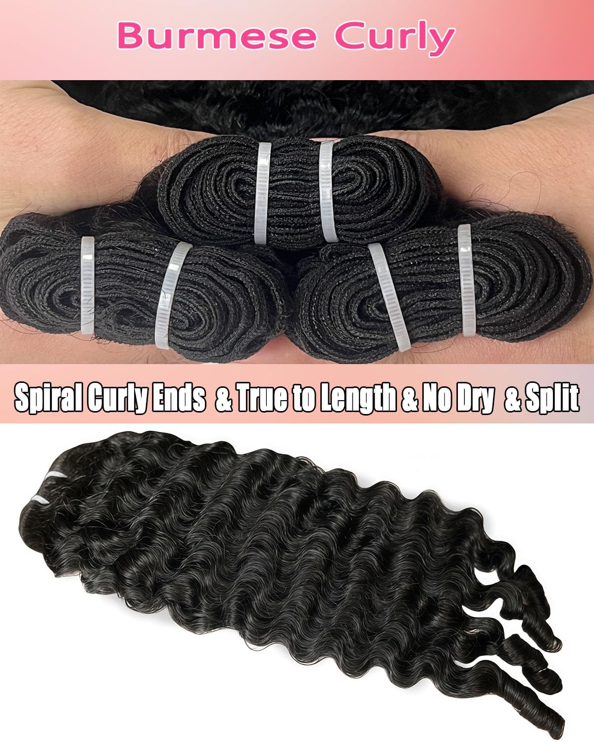 Burmese Curly Bundles Human Hair 12 14 16 Inch 12A Grade 100% Unprocessed Brazilian Virgin Hair Weave with Spiral End 3c4a Quick Weave Real Human Hair Natural Black Hair Extensions