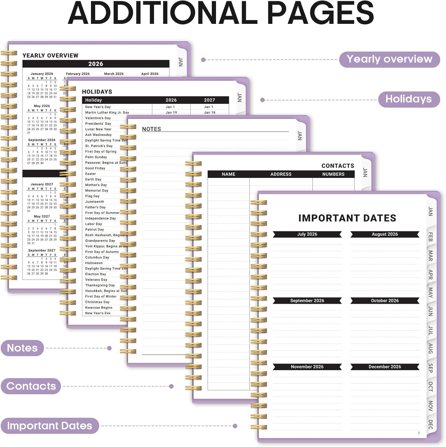 2026 Planner, Weekly and Monthly Calender Planner, Jan 2026 to Dec 2026, Hardcover 2026 Calendar Book with Tabs & Inner Pocket, Office Home School Supplies for Women & Men - A4 (8.5" x 11"), Purple - Image 5