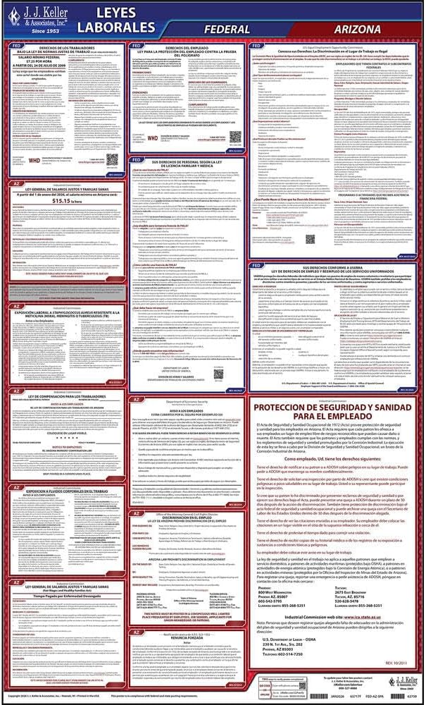 2026 Arizona and Federal Labor Law Poster (Spanish, AZ State) - OSHA Compliant All-in-One Laminated Poster, J. J. Keller & Associates, Inc.