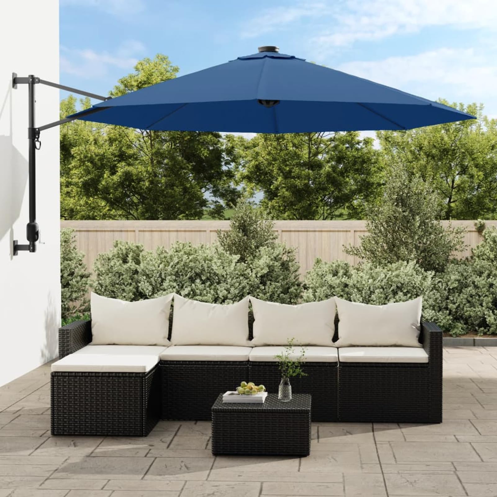 Tissu de remplacement bleu azuré pour parasol déporté 350 cm de terrasse