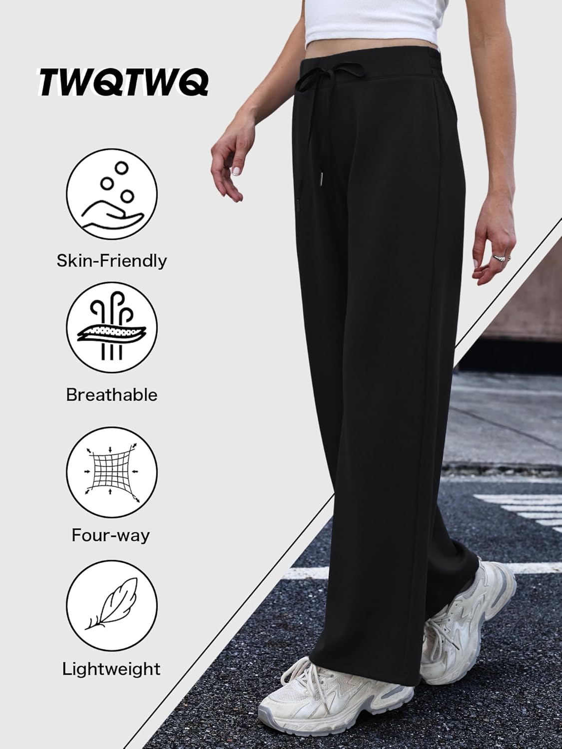 Womens Wide Leg Sweatpants High Waisted Lounge Pants with Drawstring Casual Athletic Yoga Workout Pants No Pockets - Image 4