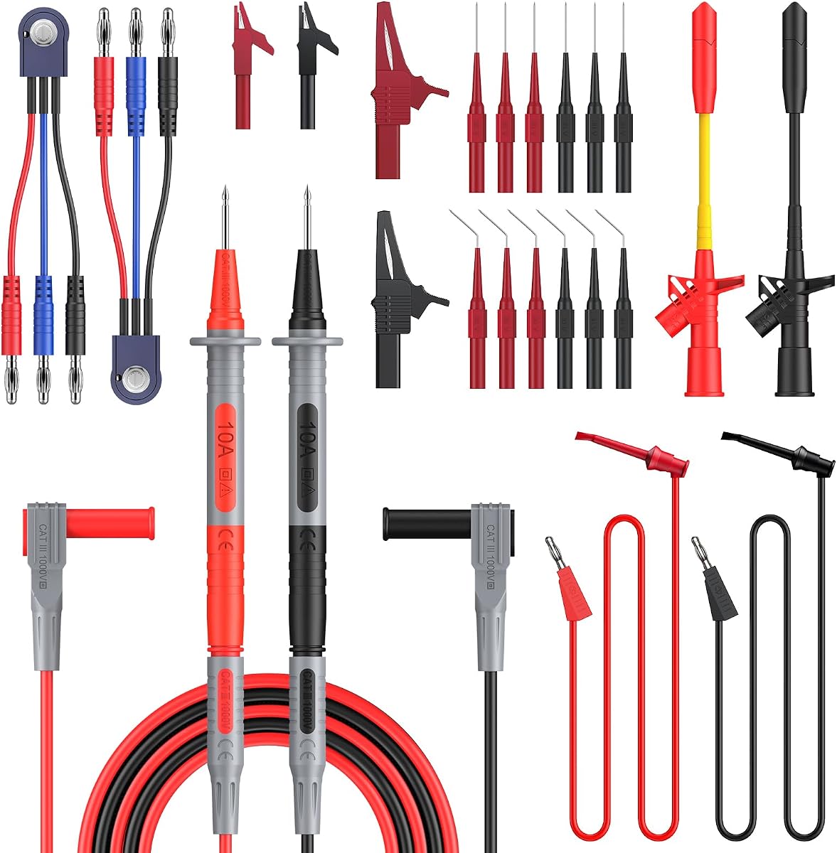 Multimeter Test Lead Kit 26pcs Multi Testers Replacement Test Leads | 4mm Alligator Clips Test Probe Spring Test Hook Test Prods Storage Bag Electric Tester Leads for Multimeter Tester