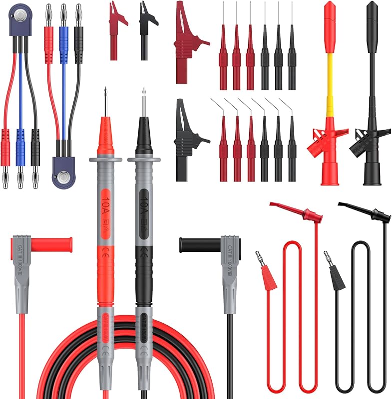 Multimeter Test Lead Kit 26pcs Multi Testers Replacement Test Leads | 4mm Alligator Clips Test Probe Spring Test Hook Test Prods Storage Bag Electric Tester Leads for Multimeter Tester