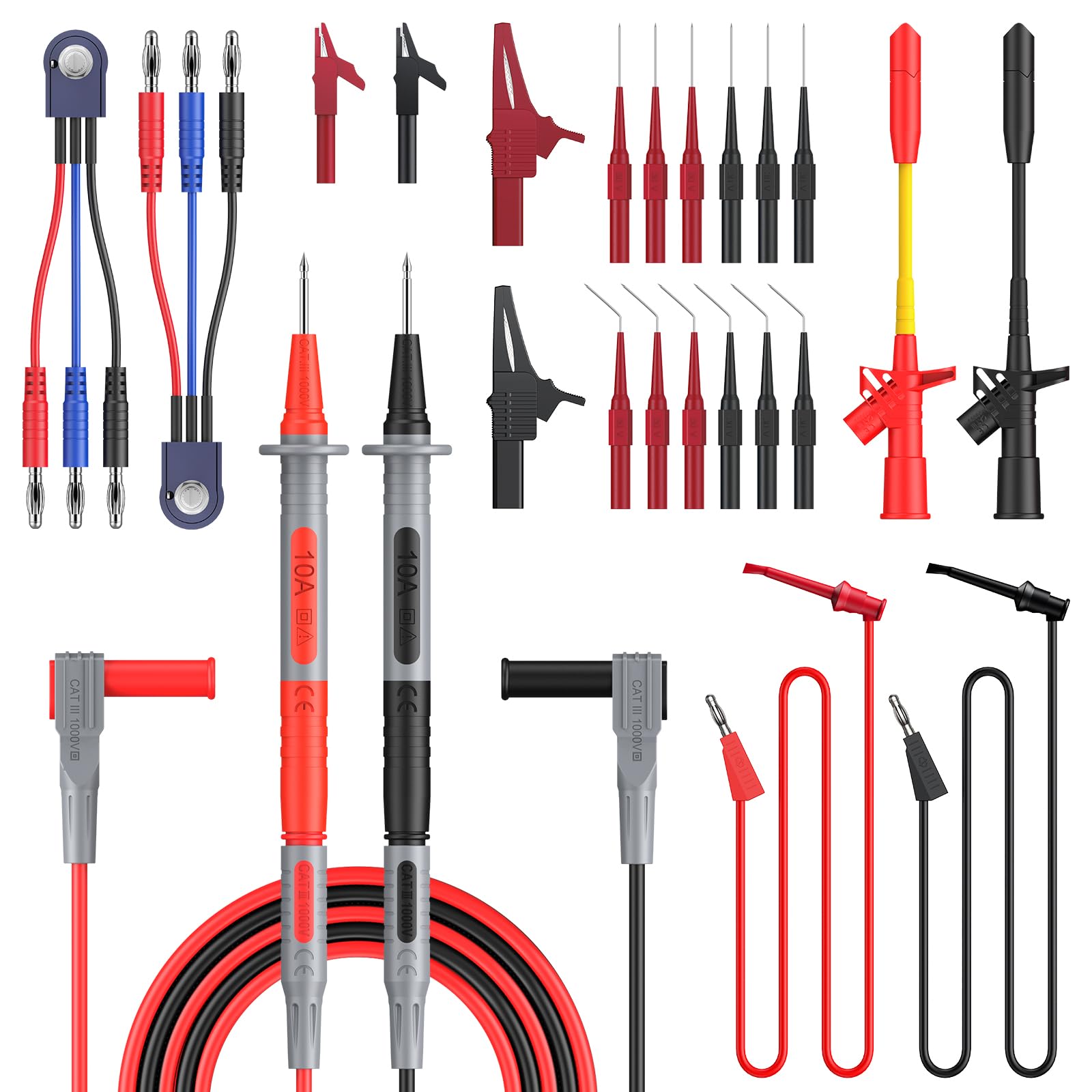 Proster 26 in 1 Multimeter Messleitungen Set, mit Potentiometer-Adapterkabel, Testhaken, Testsonden, Alligatorclips, 4mm Banana-Stecker, ideal für Reparaturwerkstätten und Laboranwendungen