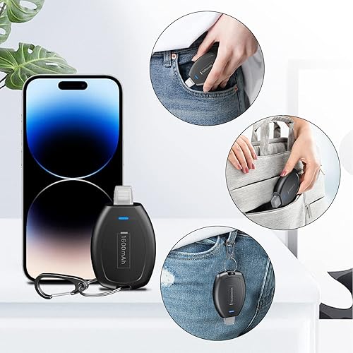 Vista 7 de Cargador portátil con llavero para iPhone, mini batería de emergencia de energía, cargador de teléfono celular de carga rápida para iPhone 1414