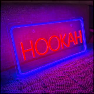 30"x15" Extra Large LED HOOKAH Signs for Business, Super Bright Neon HOOKAH Sign with Sturdy Chain, 5 Levels Brightness Adjustable HOOKAH Sign for Store Retail Shop Window Bar Restaurant (Red/Blue)
