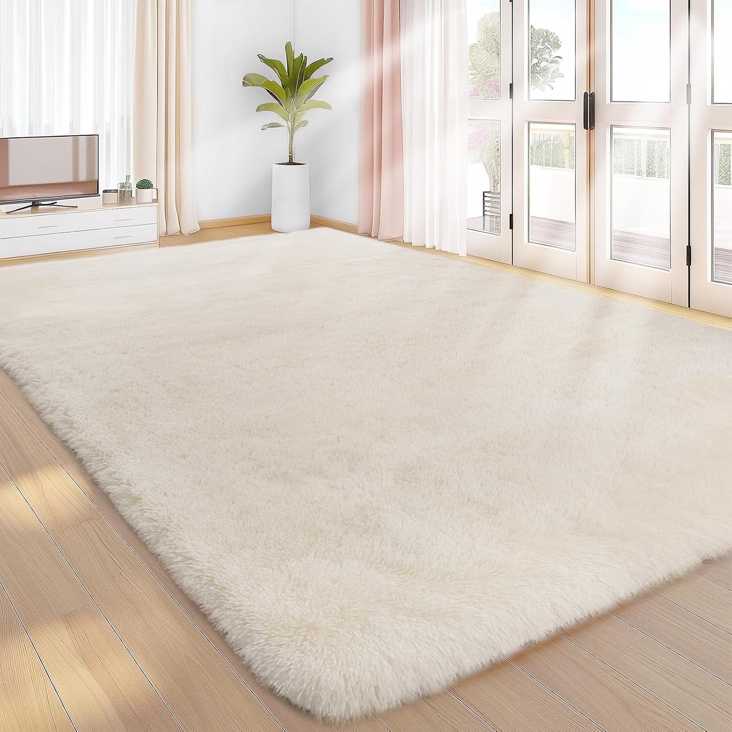Sour Lemon Area Rugs 9x12 Living Room Cream Large Area Rug Shag Shaggy Carpet Soft Plush Furry Bedside